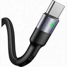 USAMS καλώδιο Braided ~ LED USB 2.0 USB-C male σε USB-A male, U26, Fast Charging 3A, 1m, μαύρο