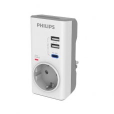Philips Αντάπτορας Ρεύματος, 1 θέση, USB-C/USB, 380J, Λευκός