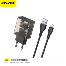 Awei Φορτιστής με Θύρα USB-A για iPhone, 2.4A και 1m καλώδιο, μαύρο