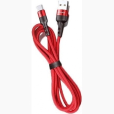 USAMS καλώδιο Braided ~ LED USB 2.0 USB-C male σε USB-A male, U26, Fast Charging 3A, 1m, κόκκινο