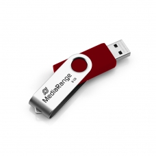 MediaRange USB 2.0 flash drive, 8GB, red/silver, swivel swing stick