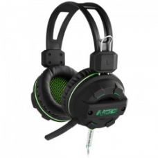 NOD Gaming headset με ελαστικό μικρόφωνο, σε μαύρο rubber χρώμα και πράσινο LED φωτισμό