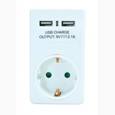 Powertech αντάπτορας ρεύματος schuko, 2x USB, λευκός