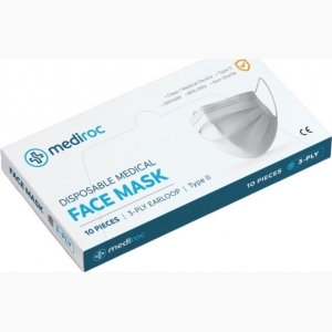 Mediroc 3PLY Χειρουργική Μάσκα Προσώπου Medical Κουτί 10 τμχ. (Πιστοποιημένο Προϊόν) TYPE II - EN148